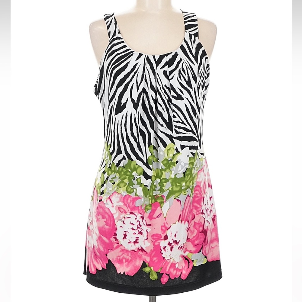 Vintage Cache Y2K Zebra Floral Rose Garden Sleeveless Babydoll Mini Dress Size M